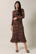 Pull On Flocking Velvet Mesh Floral Midi Skirt