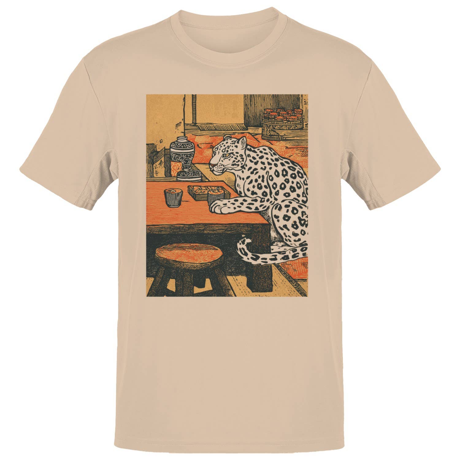 Leopard in Japanese Tea Room Men's T-Shirt