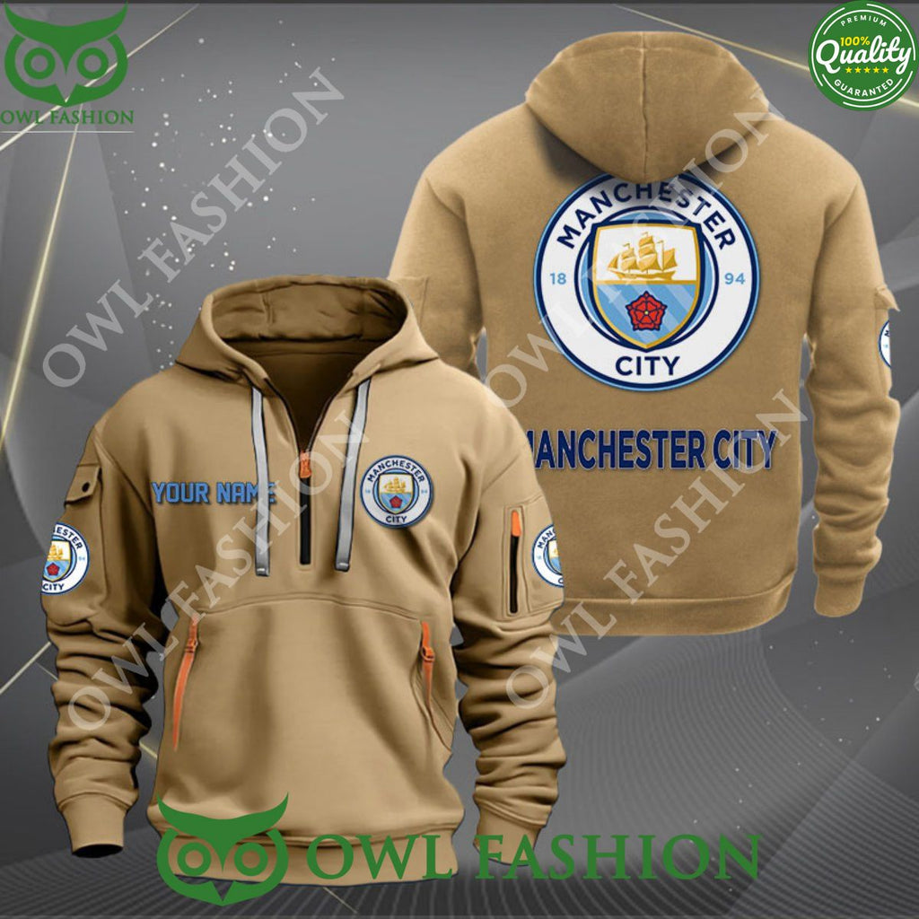 Manchester City Premier League Customized Quarter Zip Hoodie