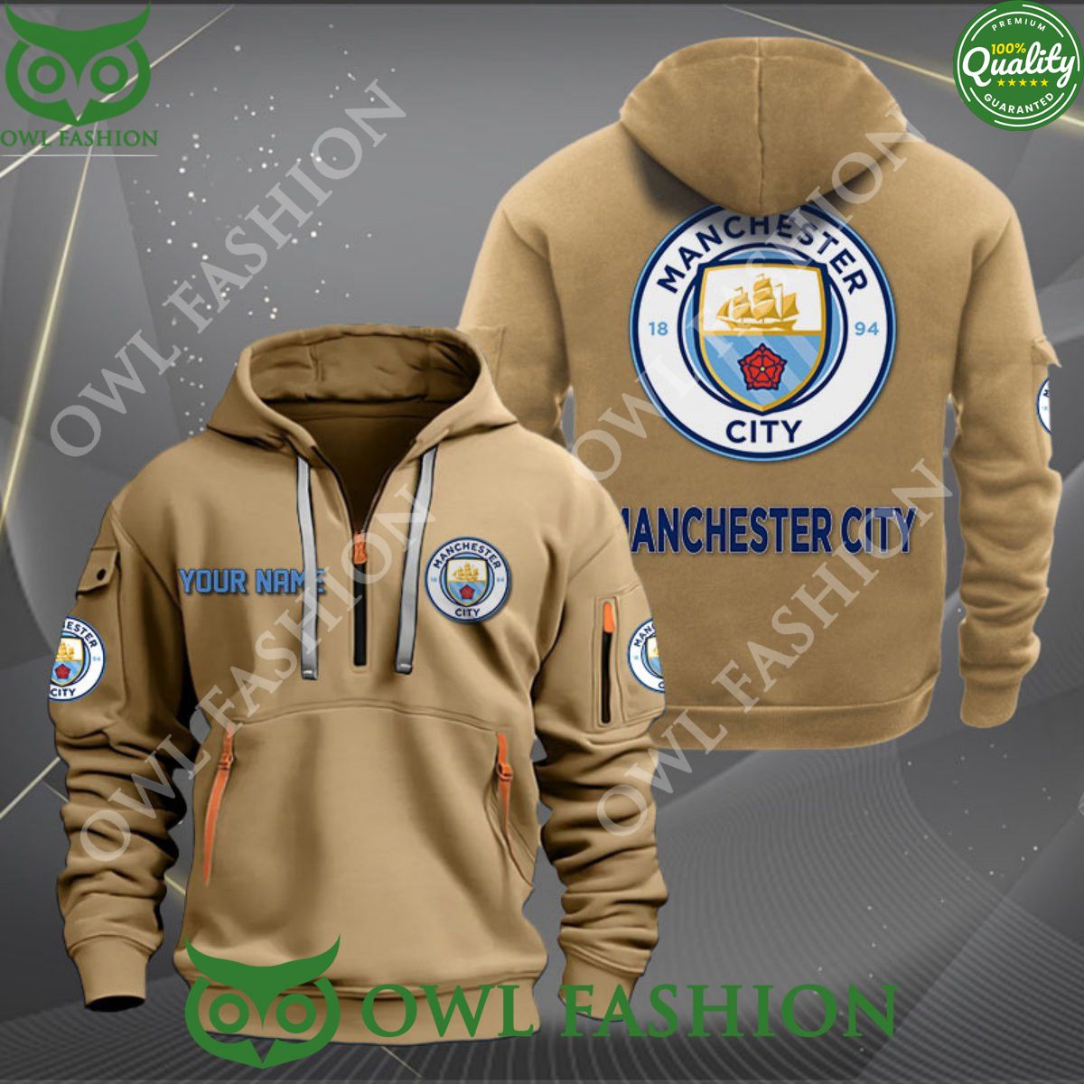 Manchester City Premier League Customized Quarter Zip Hoodie