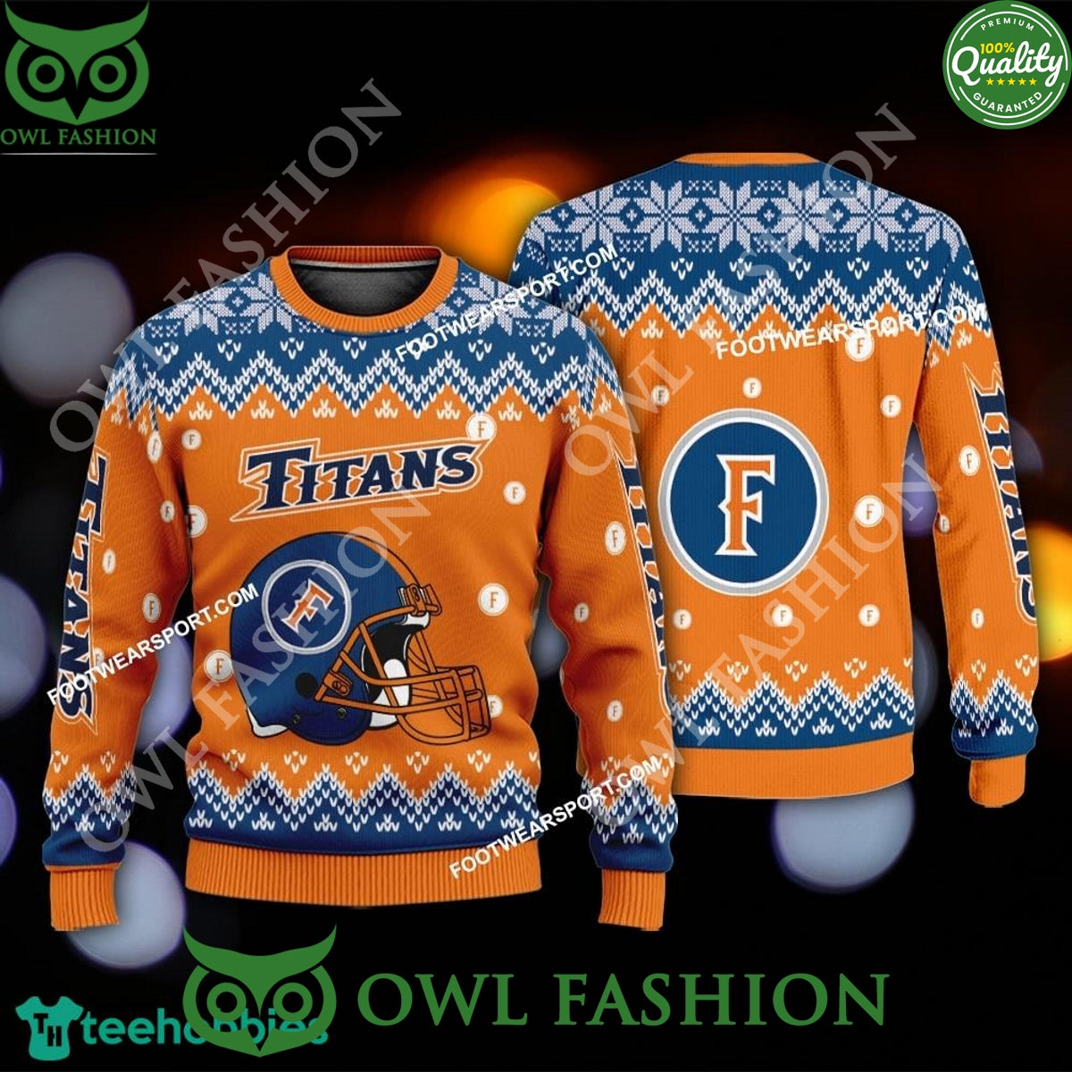 Logo Pattern Helmet Cal State Fullerton Titans Ugly Sweater for Christmas