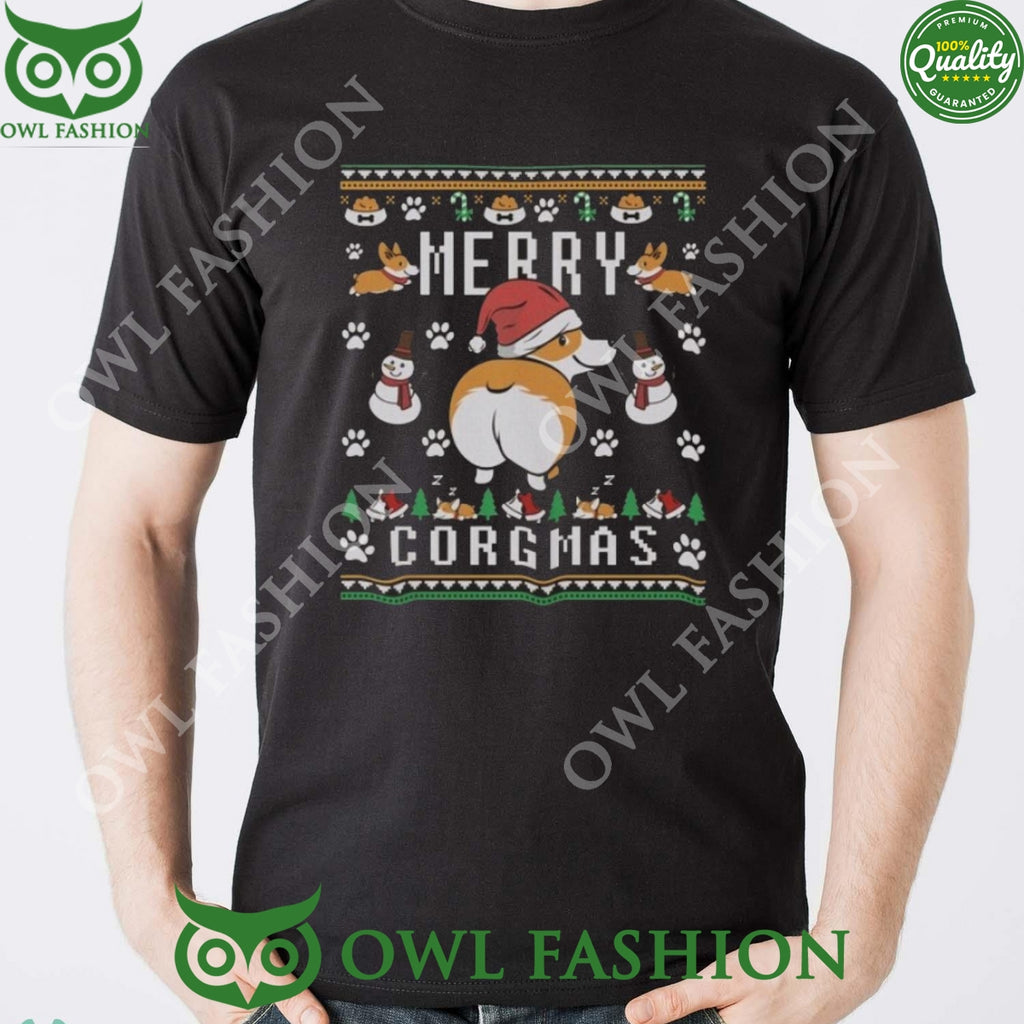 Merry Corgmas Christmas Snowman Black Ugly Sweater
