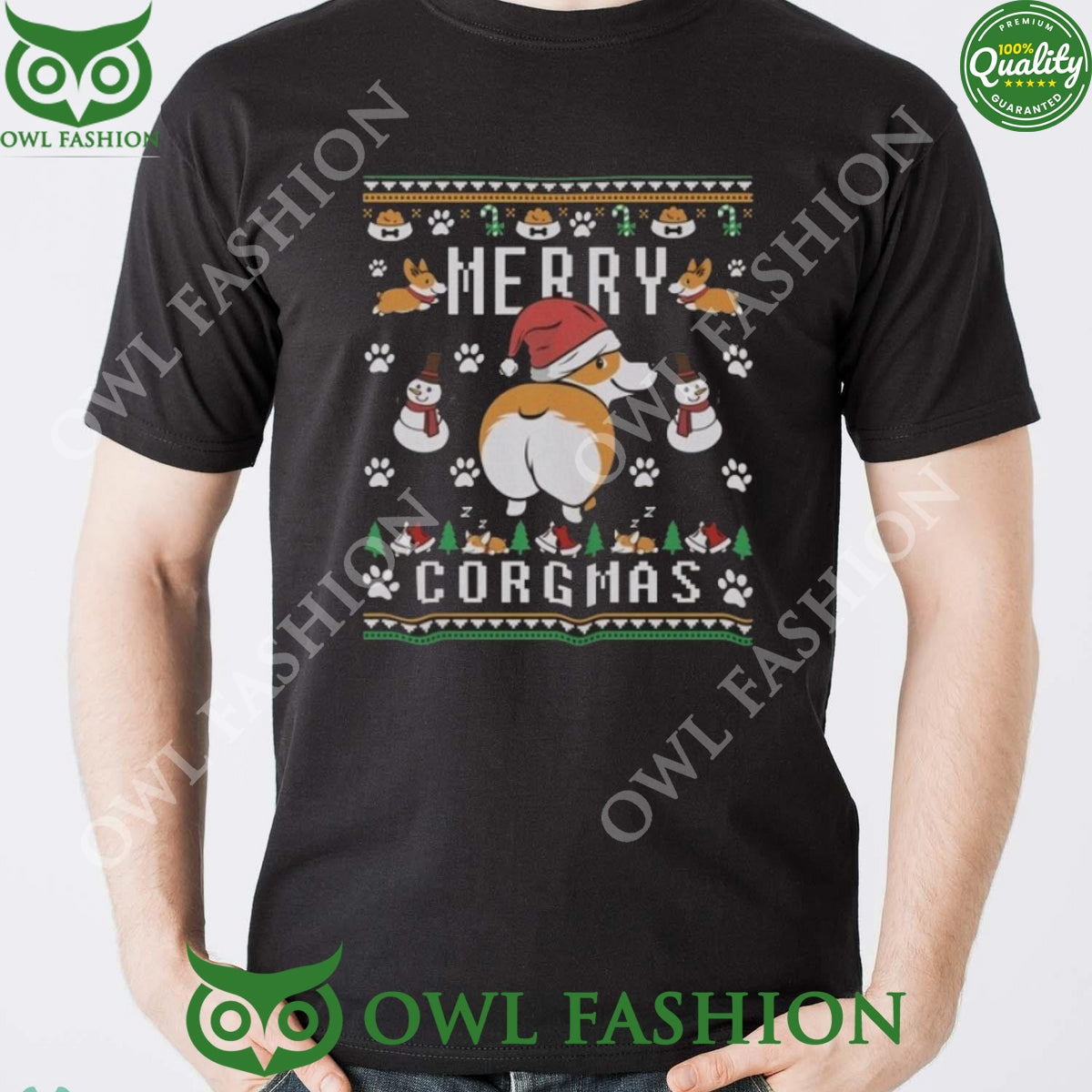 Merry Corgmas Christmas Snowman Black Ugly Sweater