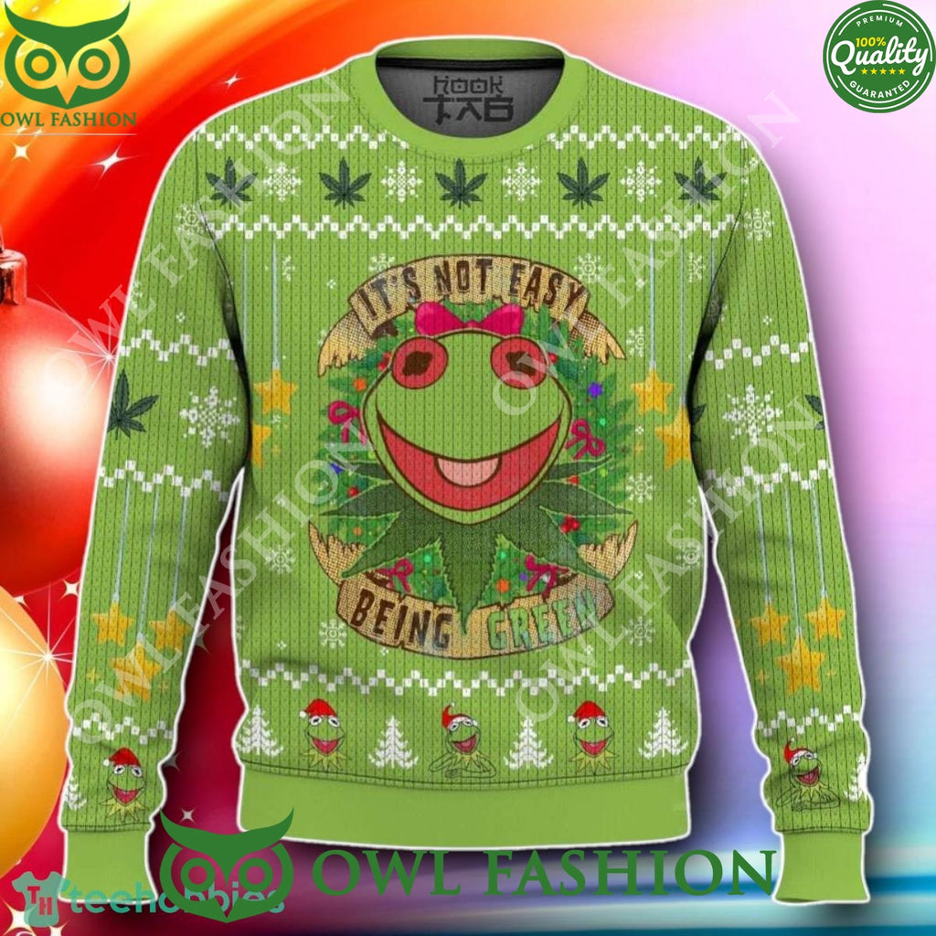 Its Not Easy Being Green 420 Frog Christmas Ugly Sweater
