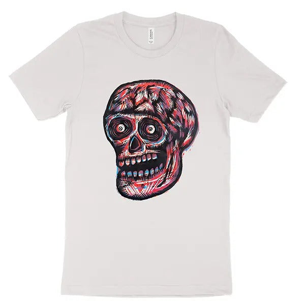 3 Color Skull Woodblock Hand-Printed T-Shirt Cotton Menswear Top Black Hoodie, Sweatshirt | RetroVerseTees.com