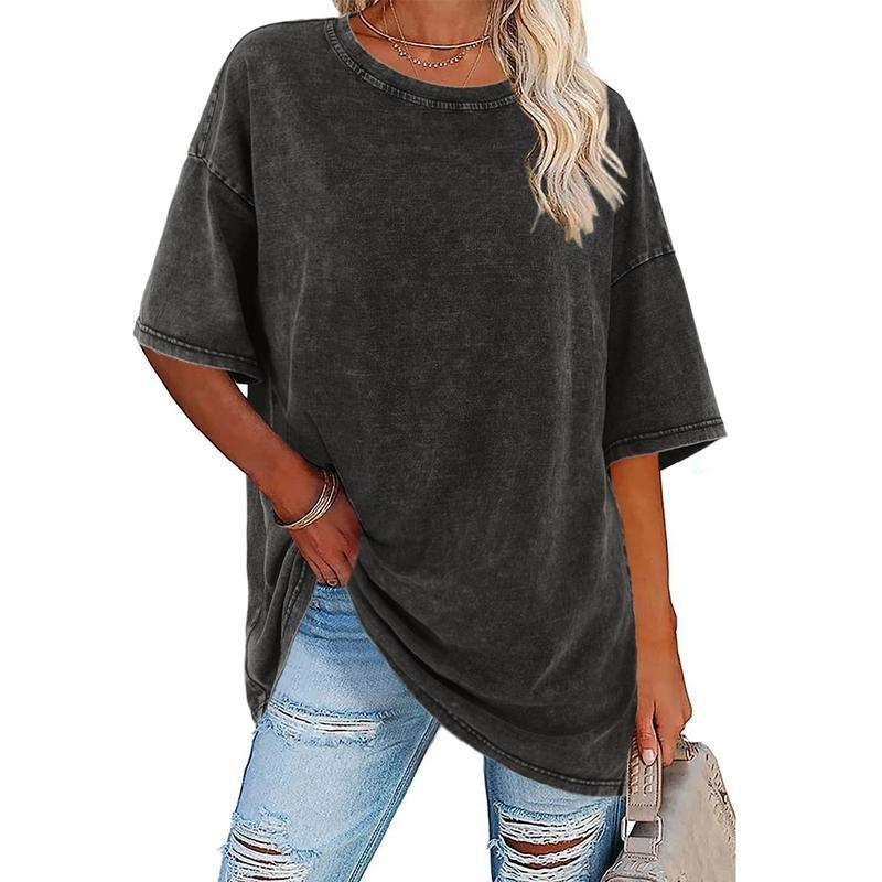 3PC Women'WB shield Acid-Washed Cotton Loose-Fitting Crewneck T-Shirts Summer Casual Streetwear Basic Minimalist Top...