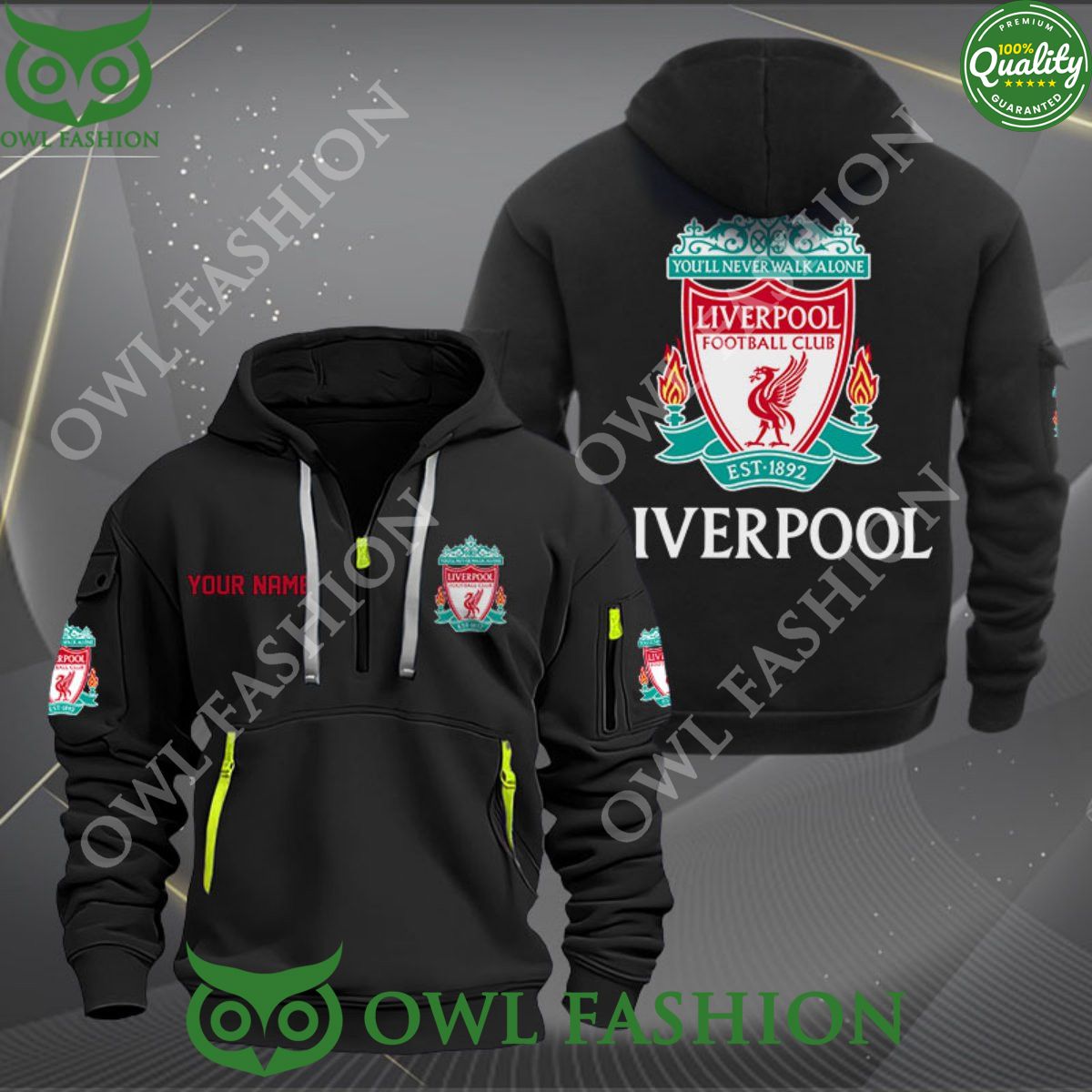 Liverpool Football Champion Custom Name Quarter Zip Hoodie