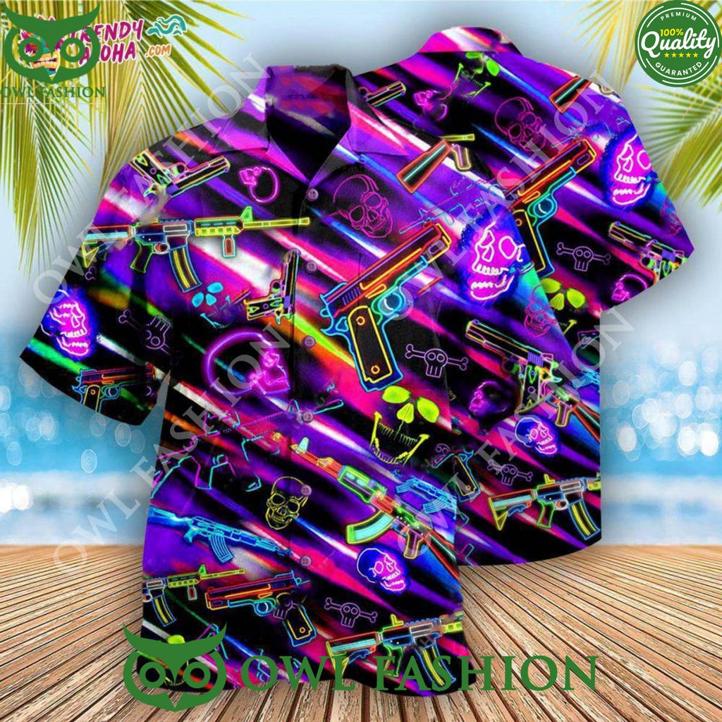 3D Gun Real Men Don’T Retreat They Reloads Neon Style Hawaiian Shirt