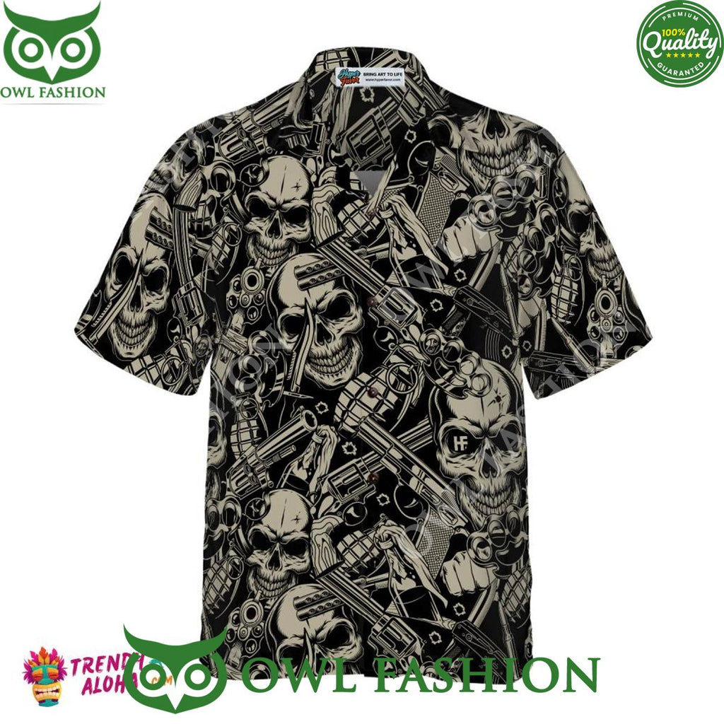 3D Guns And Skulls Pattern Hawaiian Shirt