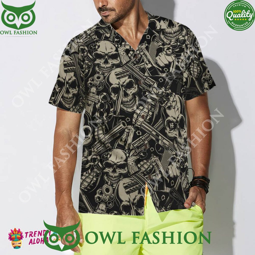 3D Guns And Skulls Pattern Hawaiian Shirt