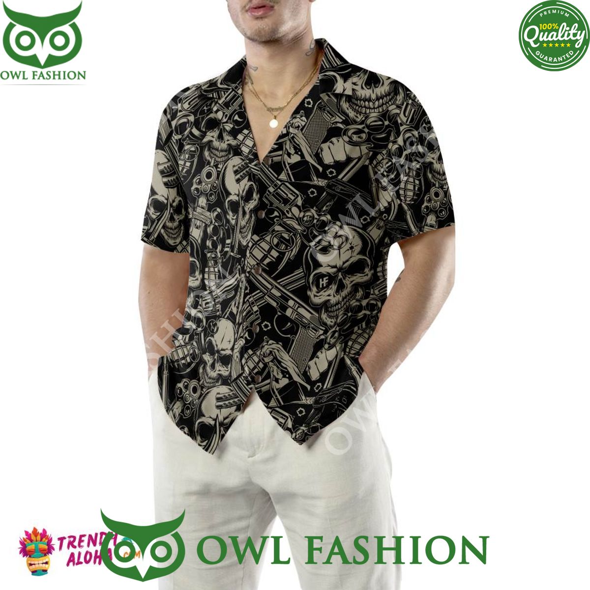 3D Guns And Skulls Pattern Hawaiian Shirt