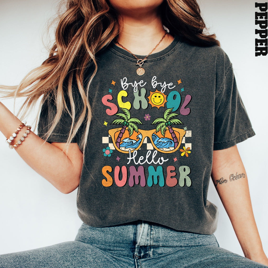 Comfort Colors Bye Bye School Hello Summer End School Teacher Teacher Last Day School Tee (5)