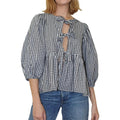 Women Basic Tie Front Tops Casual Plaid Print 3/4 Sleeve Shirt for Club Streetwear Aesthetic Clothes Cotton Fashion...