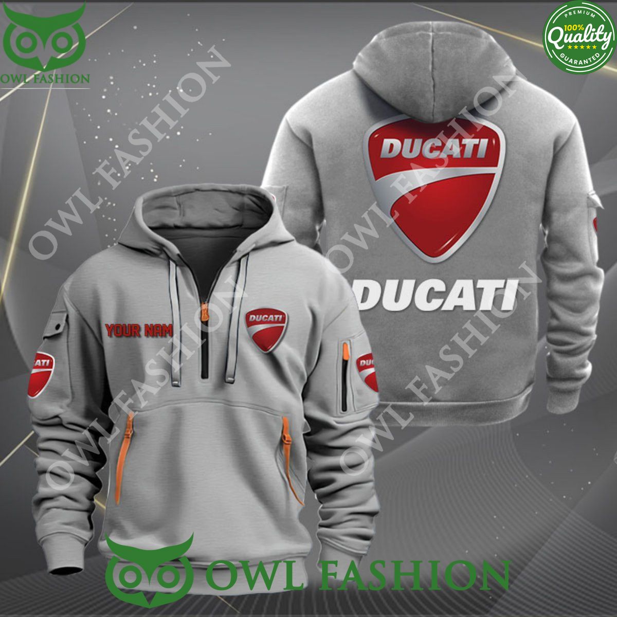 Ducatti Automotive manufacturer Motorcycle Custom Name Color 2D quarter zip hoodie