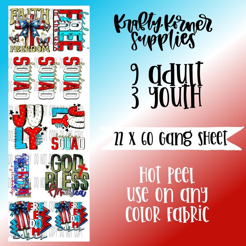 4th of July DTF Transfer Gang Sheet, 22 x 60 T-Shirts, Hoodie, Sweatshirt | RetroVerseTees.com