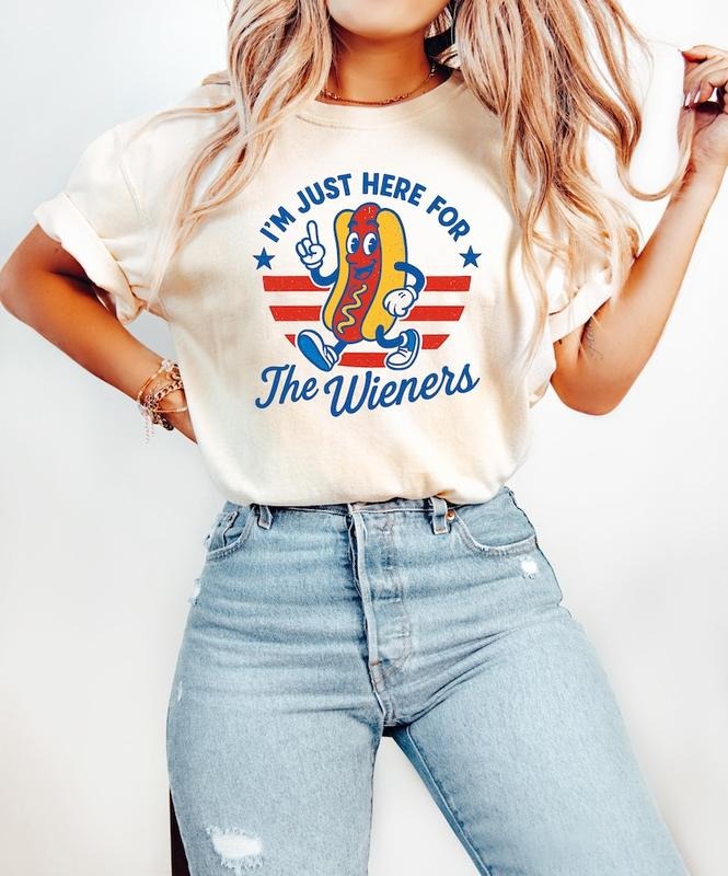 4th of July Just Here For The Wieners T Shirt, Funny Hot Dog Shirt, Independence Day T Shirt, Retro America Patriotic...