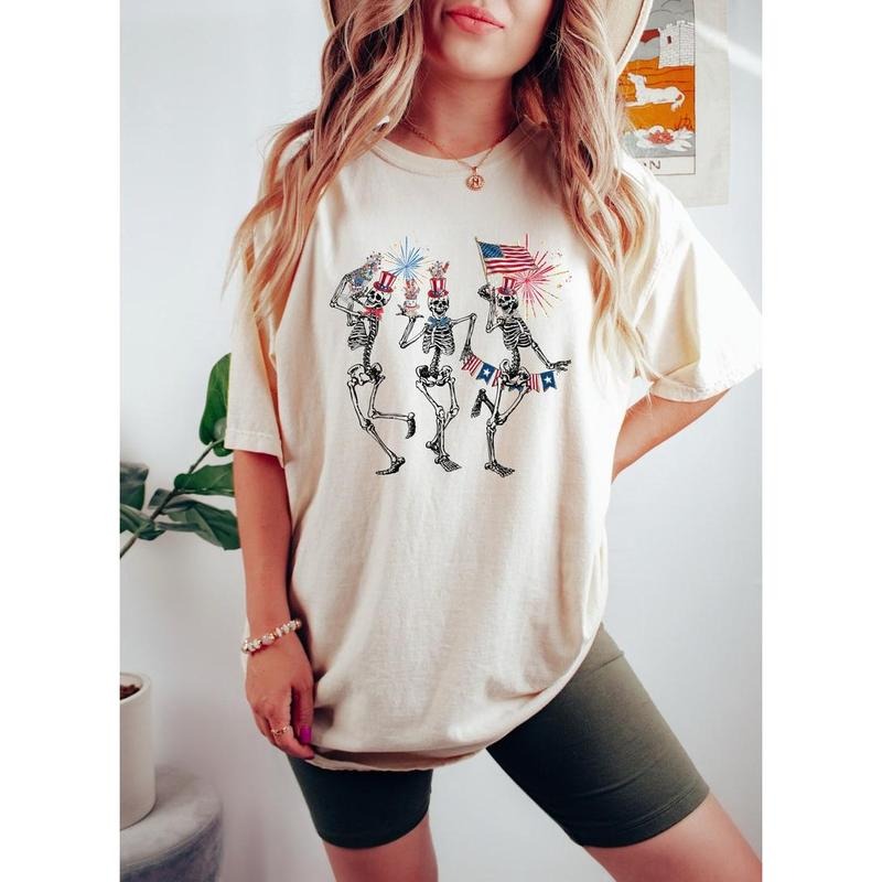 4th of July Skellies, 4th of July Shirts, Dancing Skeleton Shirt, American Flag Shirt,4th of July, Stars and Stripes...