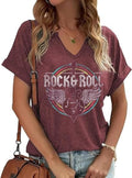 Women Vintage V Neck Shirts Rock and Roll Music Guitar Graphic T Shirt Country Music Tops Teacher Tee