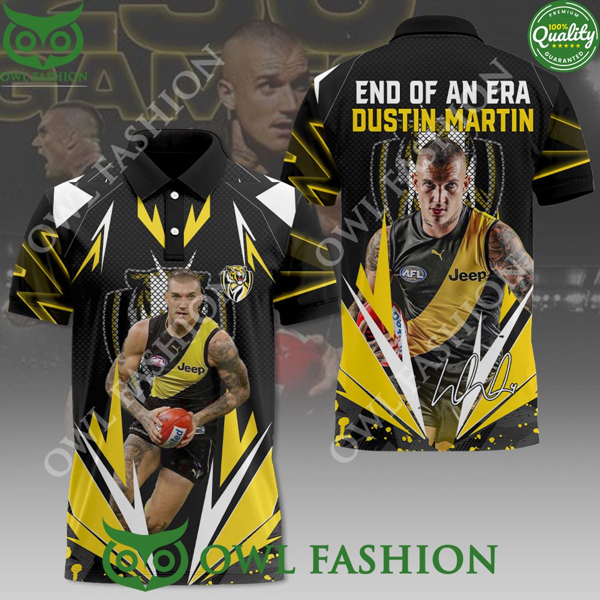 Richmond FC x Dustin Martin Logo Yellow and Black 3D t Shirt