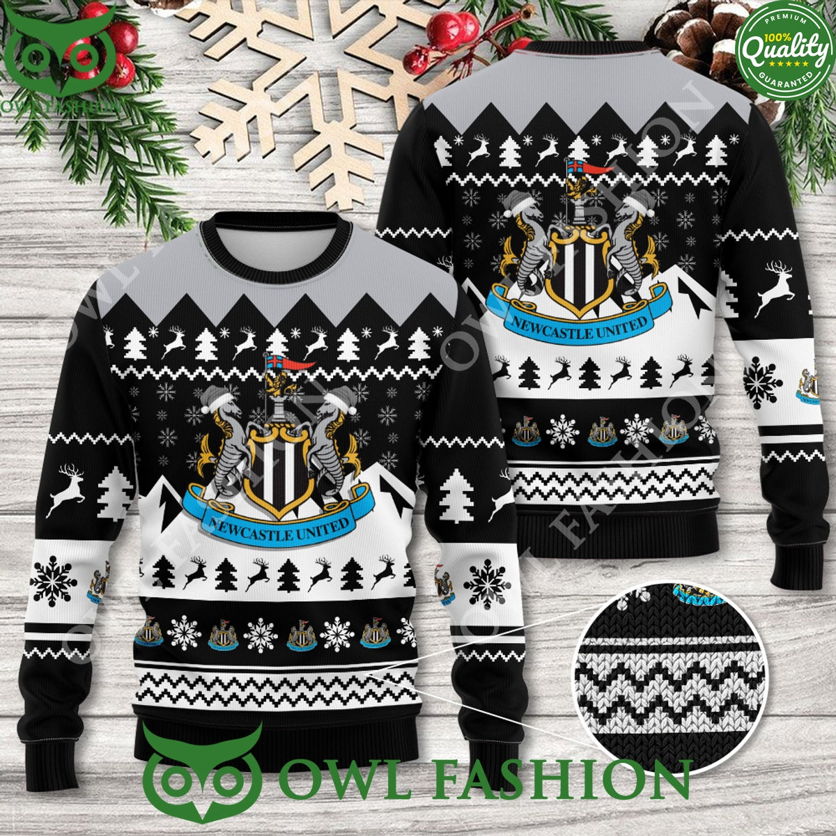 Newcastle United Football Club Black 3D Ugly Sweater