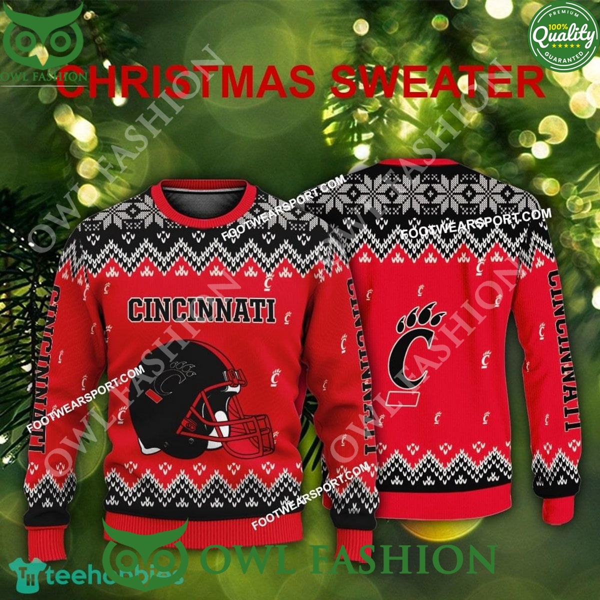 Logo Pattern Helmet Cincinnati Bearcats Ugly Sweater for Christmas
