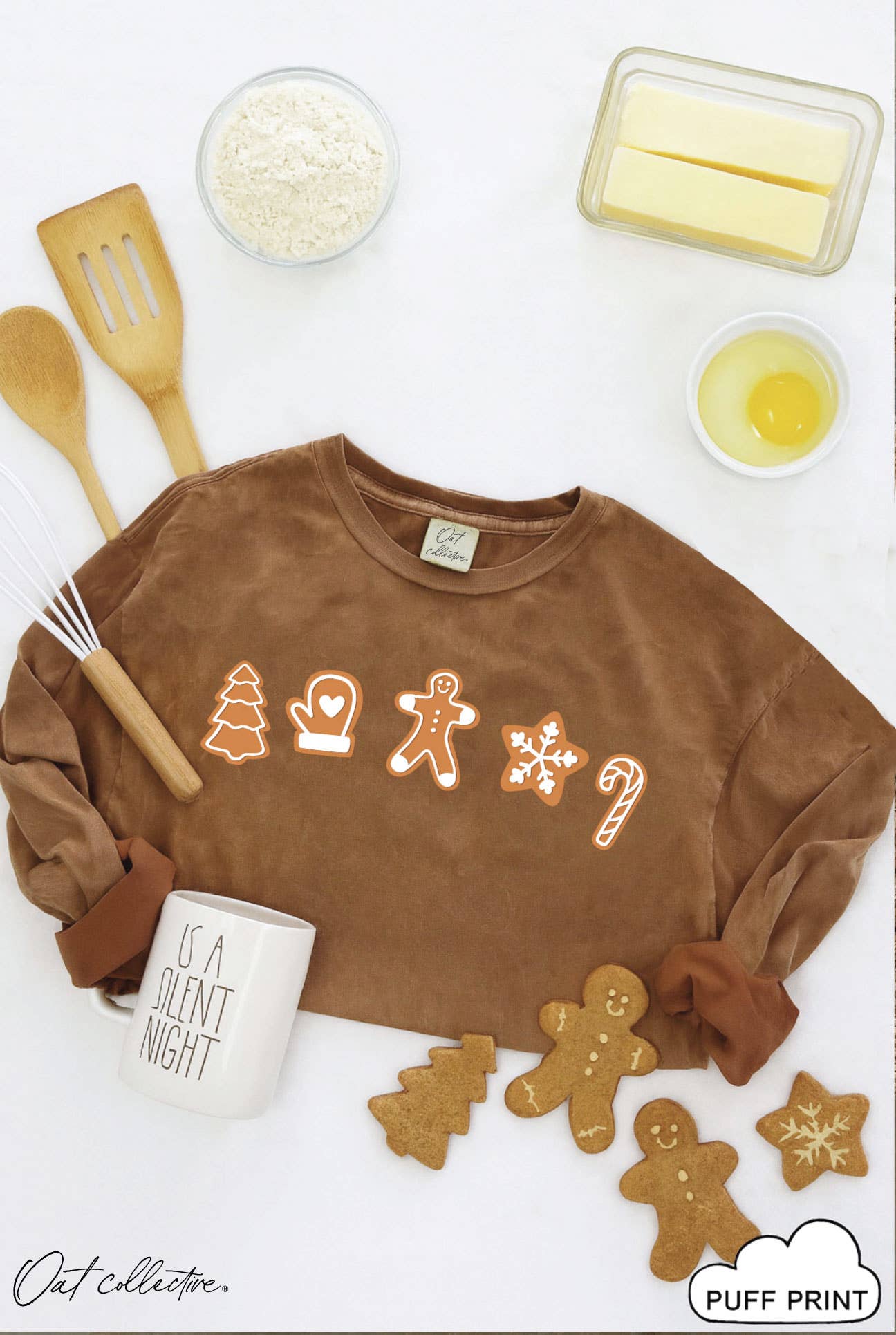 Christmas Cookie Row Puff Mineral Washed Long Sleeve Graphic