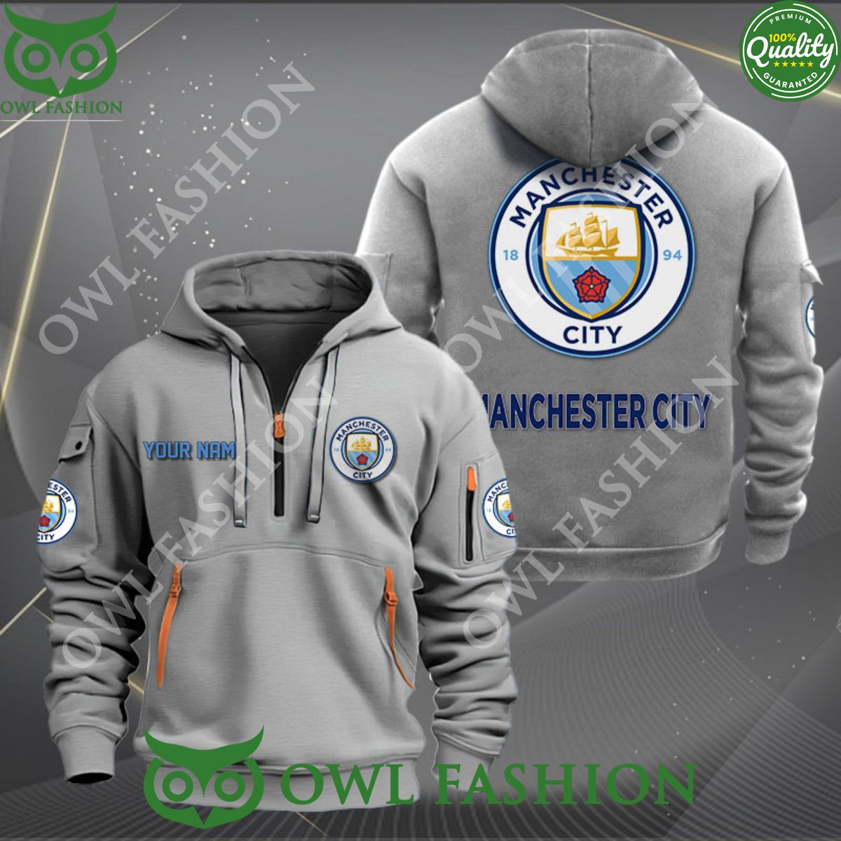 Manchester City Premier League Customized Quarter Zip Hoodie