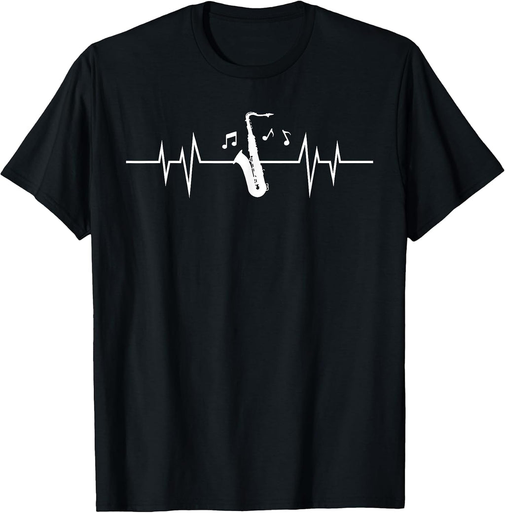 Cool Saxophone For Men Women Jazz Blues Music Band Heartbeat T-Shirt