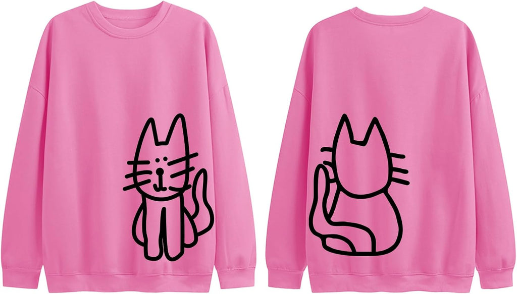Cat Sweatshirts for Women Graphic Oversized Sweatshirt Funny Long Sleeve Shirt Cute Pullover Fleece Hoodie Tops