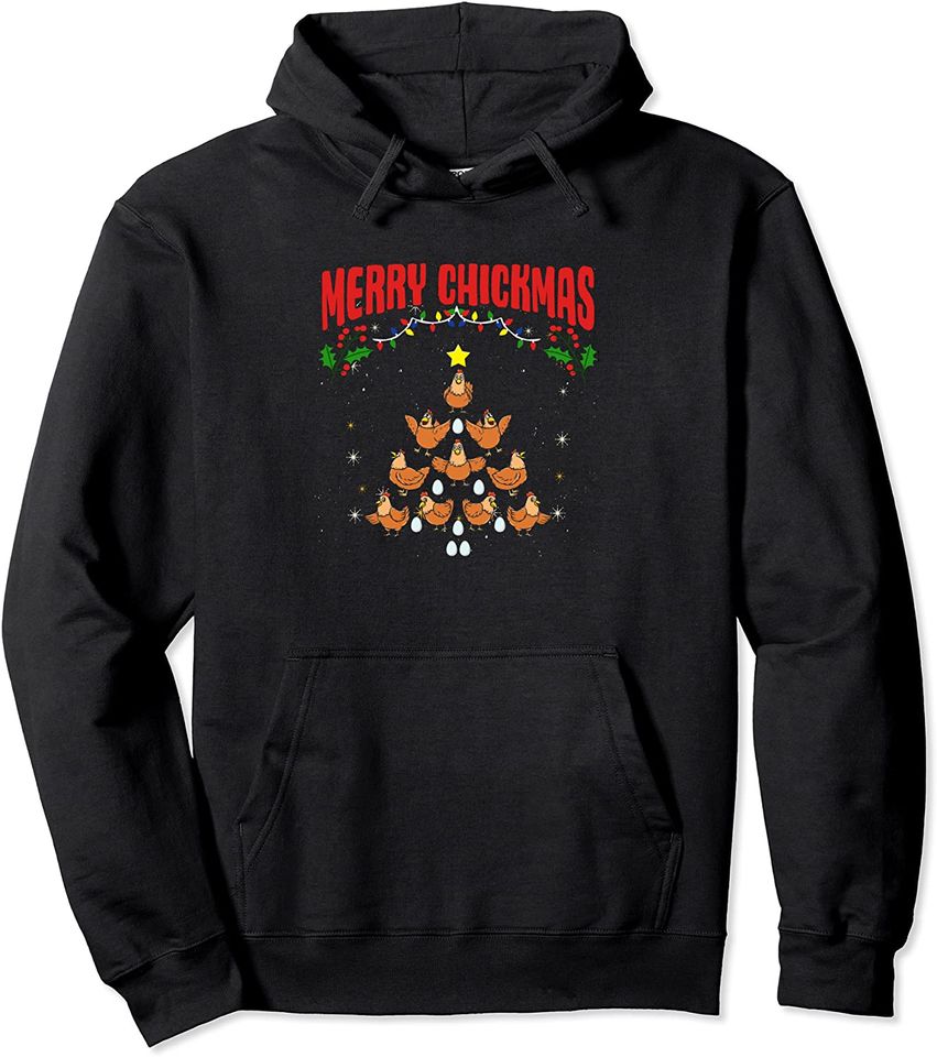 Hen Chick Farmer Merry Chickmas Christmas Chicken Tree Pullover Hoodie