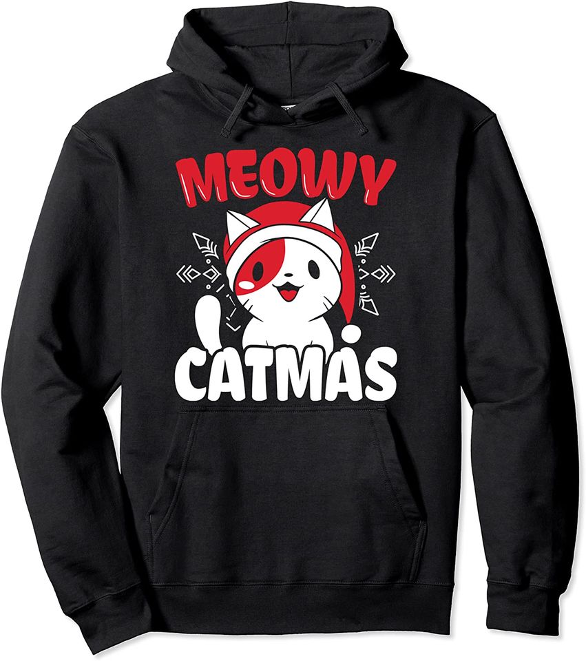 Meowy Catmas Cat Elf Santa December Christmas Pullover Hoodie