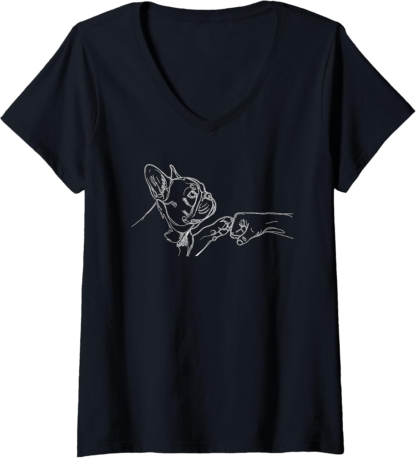 Womens French Bulldog Punch Hand Friendship Fist Bump Dog Lovers V-Neck T-Shirt