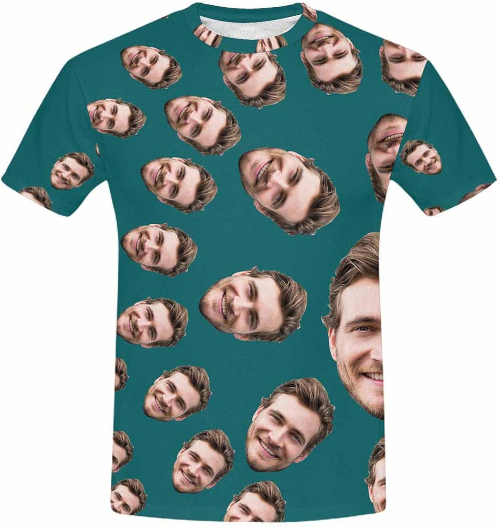 Custom Girlfriend Wife Face T-shirt Personalized Photo All Over Print Shirt for Men (Navy Black Grey Blue 9 Colors)