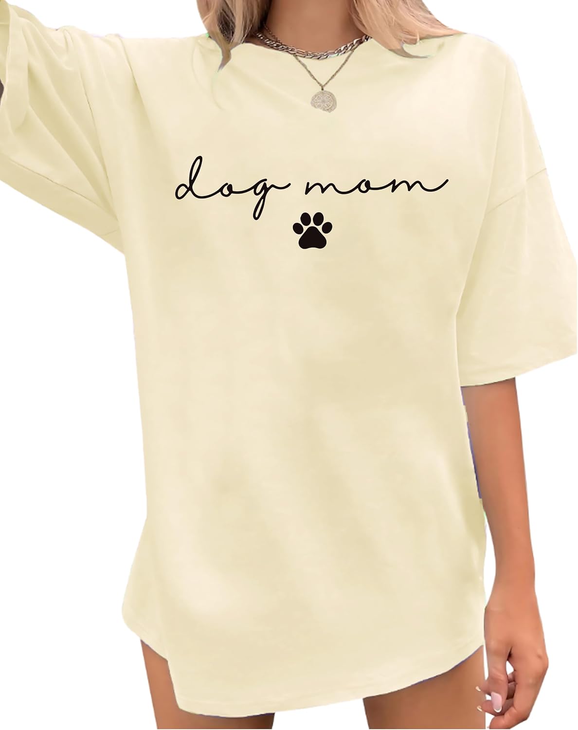 Dog Mom Shirt for Women Oversized Mama T-Shirt Funny Dog Paw Graphic Tees Casual Loose Tops
