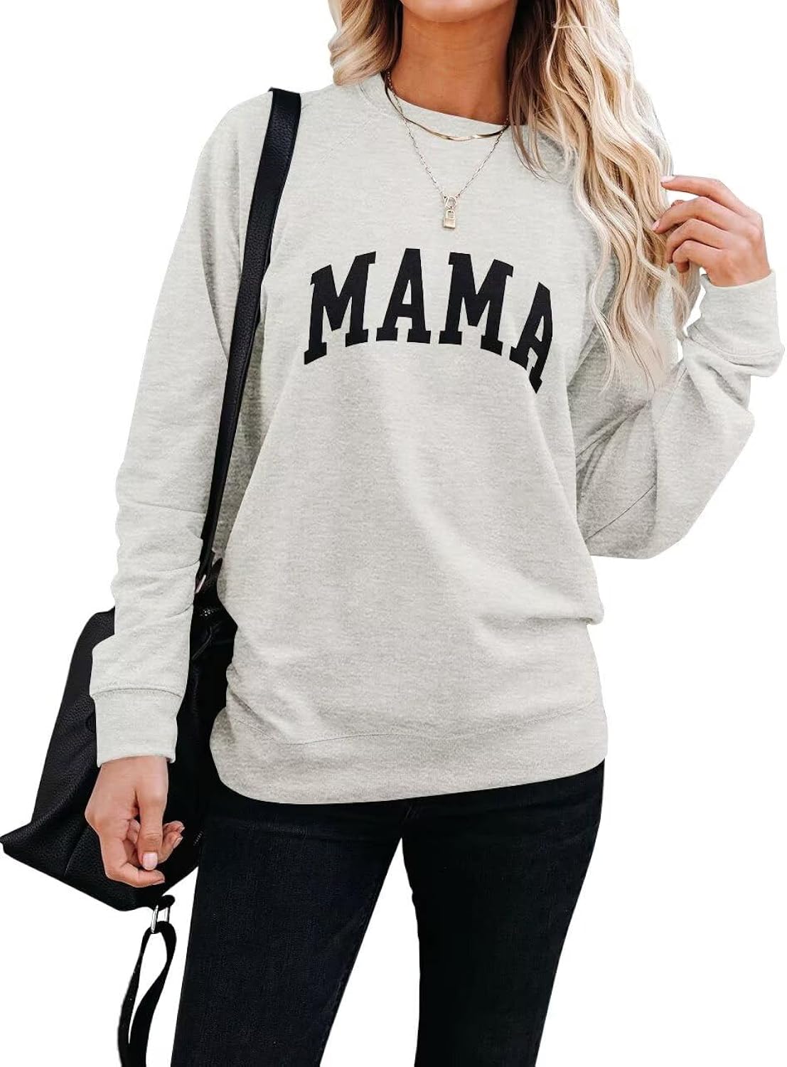 Women Long Sleeve Mama Sweatshirts Round Neck Pullover Loose Lightweight Blouse Tops