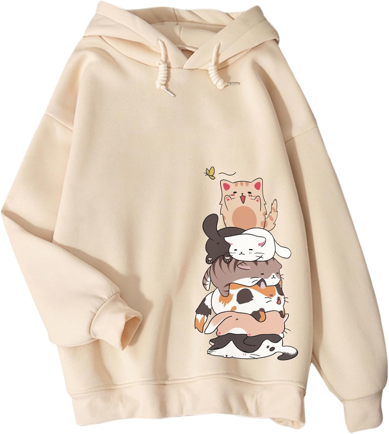 Cute Cat Graphic Hoodies for Teen Girls Kawaii Cartoon Printed Hoodie Women Anime Print Hooded Sweatshirt Pullover