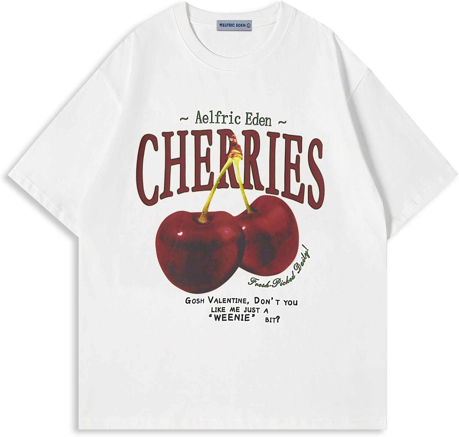 Oversized Graphic Tees Unisex Cherries Print T Shirts Casual Summer Short Sleeve Top Cotton Cute Tee Shirt