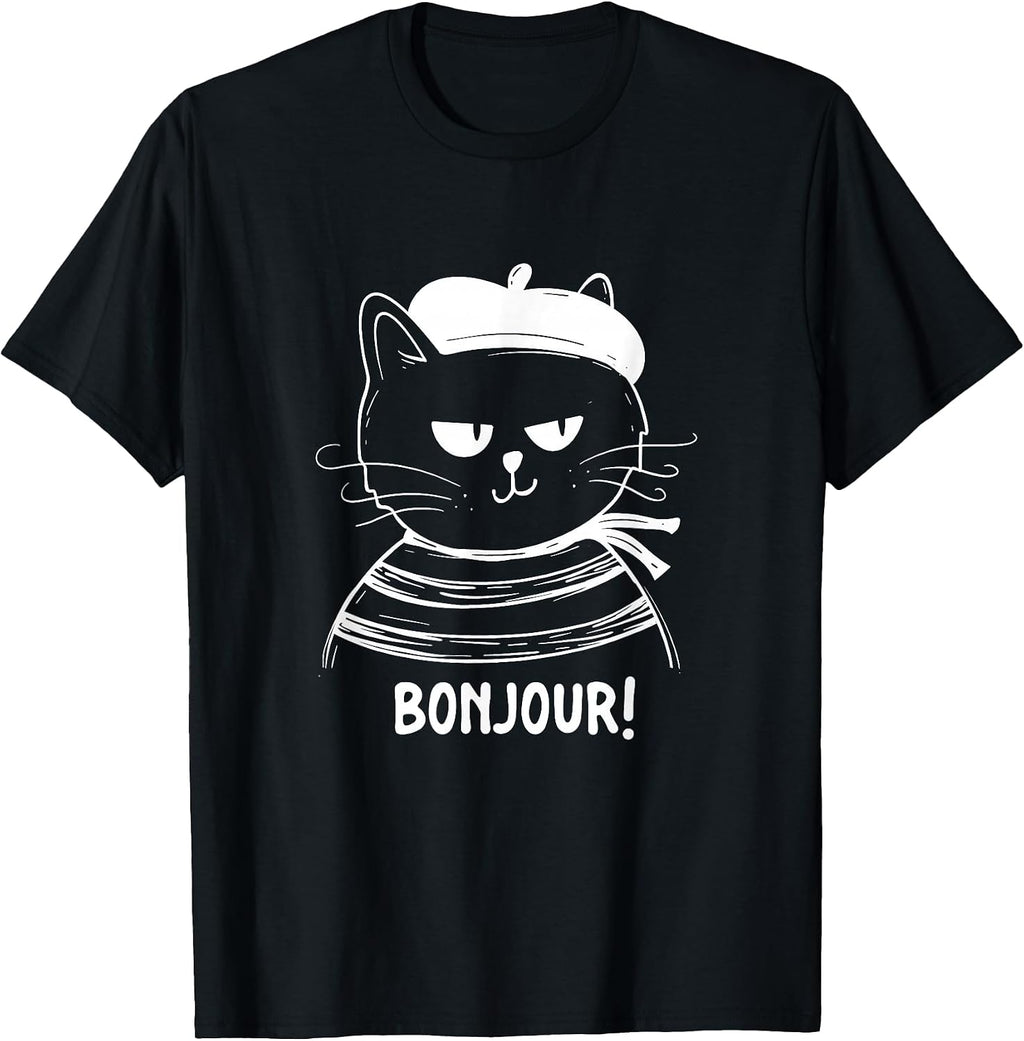 Bonjour - French Cat France Lover Francophile T-Shirt