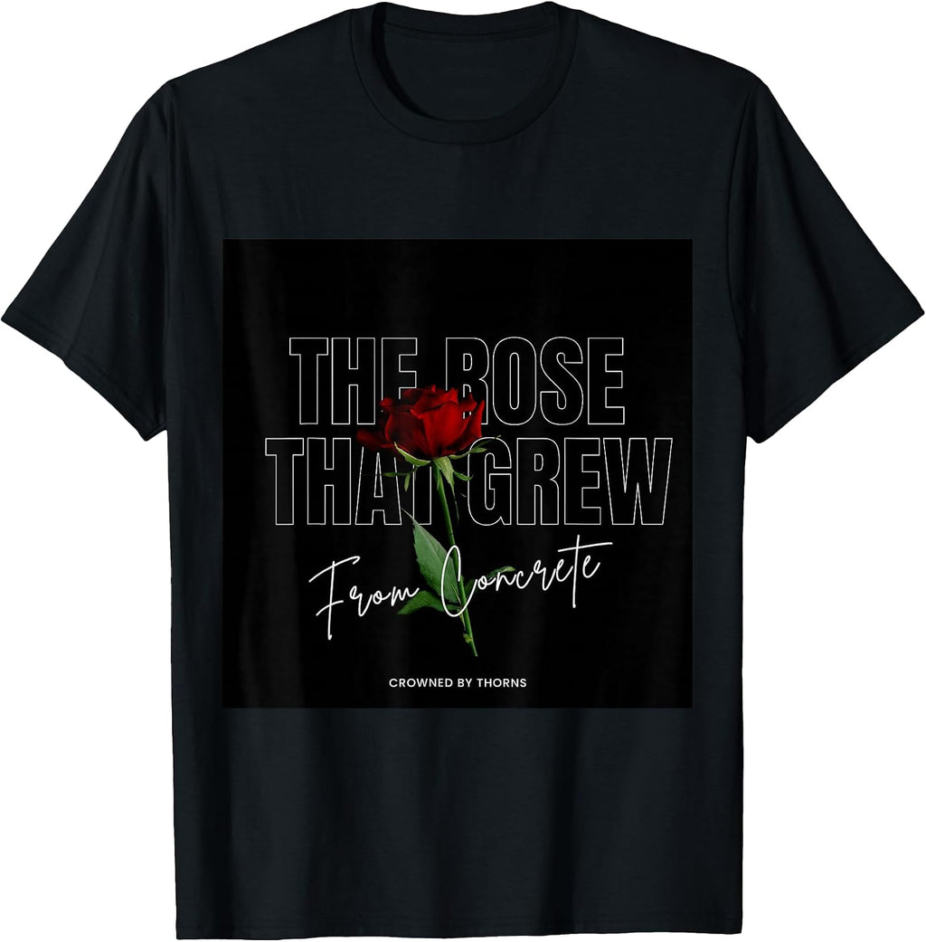 Rose From Concrete Women's Black T-Shirt, Small, Short Sleeve, Crew Neck, Classic Fit, Motivational, Lace Embellished