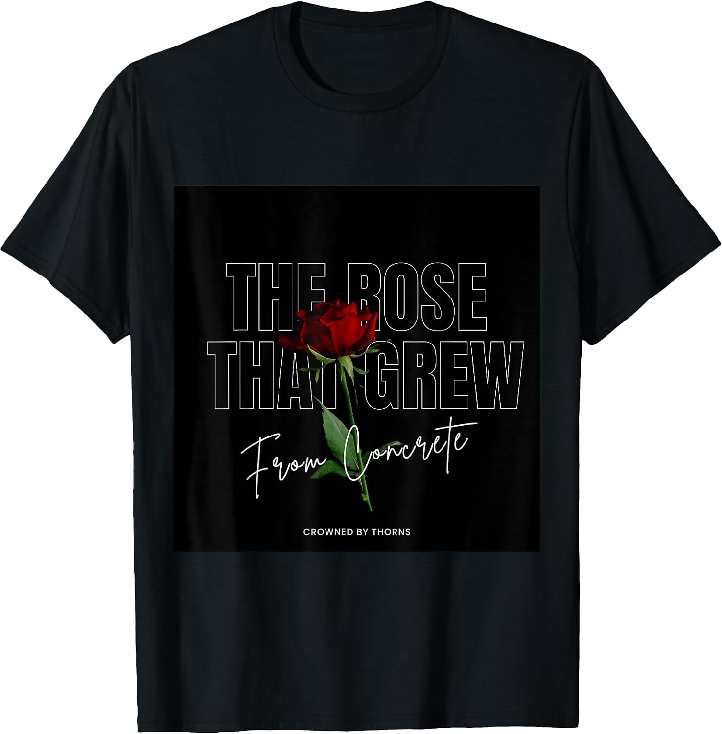 Rose From Concrete Women's Black T-Shirt, Small, Short Sleeve, Crew Neck, Classic Fit, Motivational, Lace Embellished