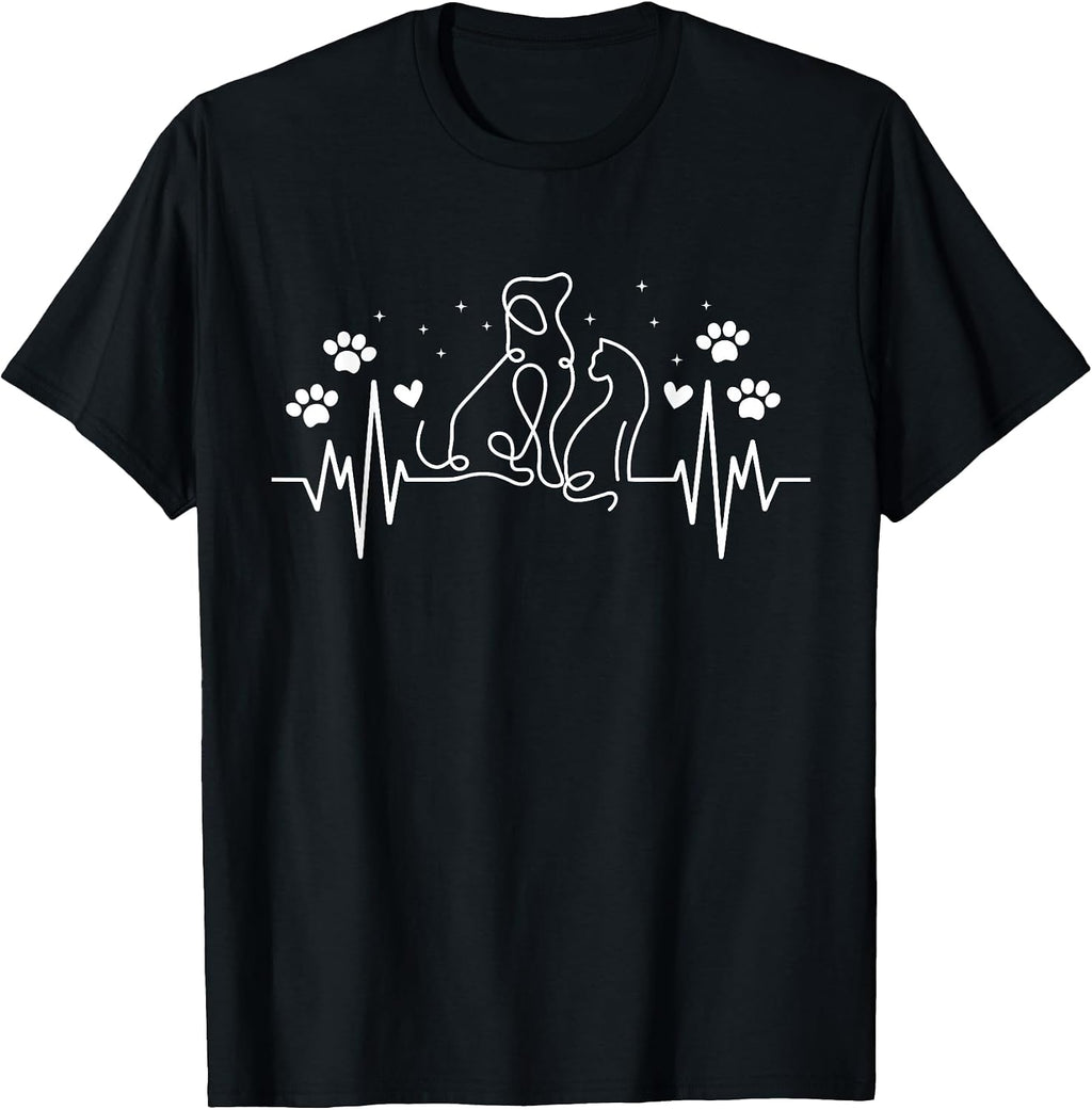 Line Art Veterinary Heartbeat Dog and Cat Lovers Vet Tech T-Shirt