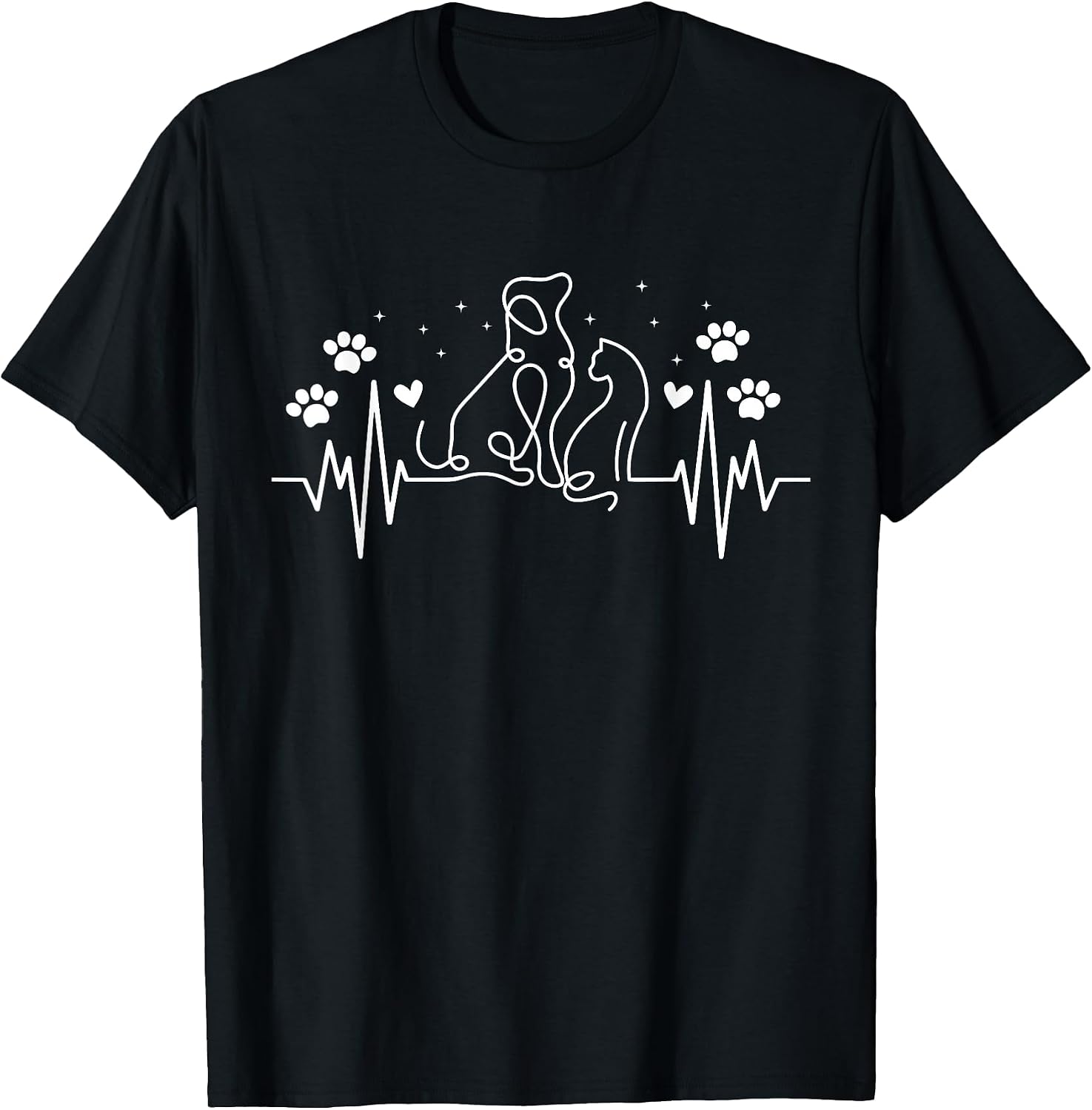 Line Art Veterinary Heartbeat Dog and Cat Lovers Vet Tech T-Shirt