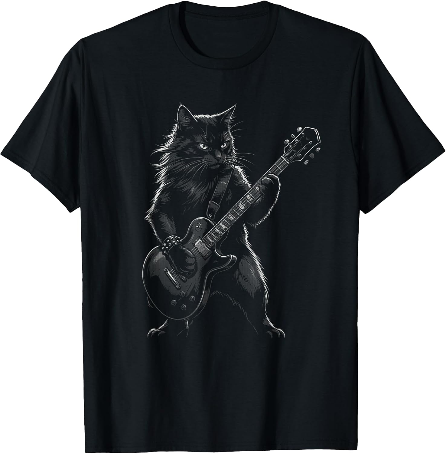 Black Cat Playing Electric Guitar Gothic Rocker T-Shirt