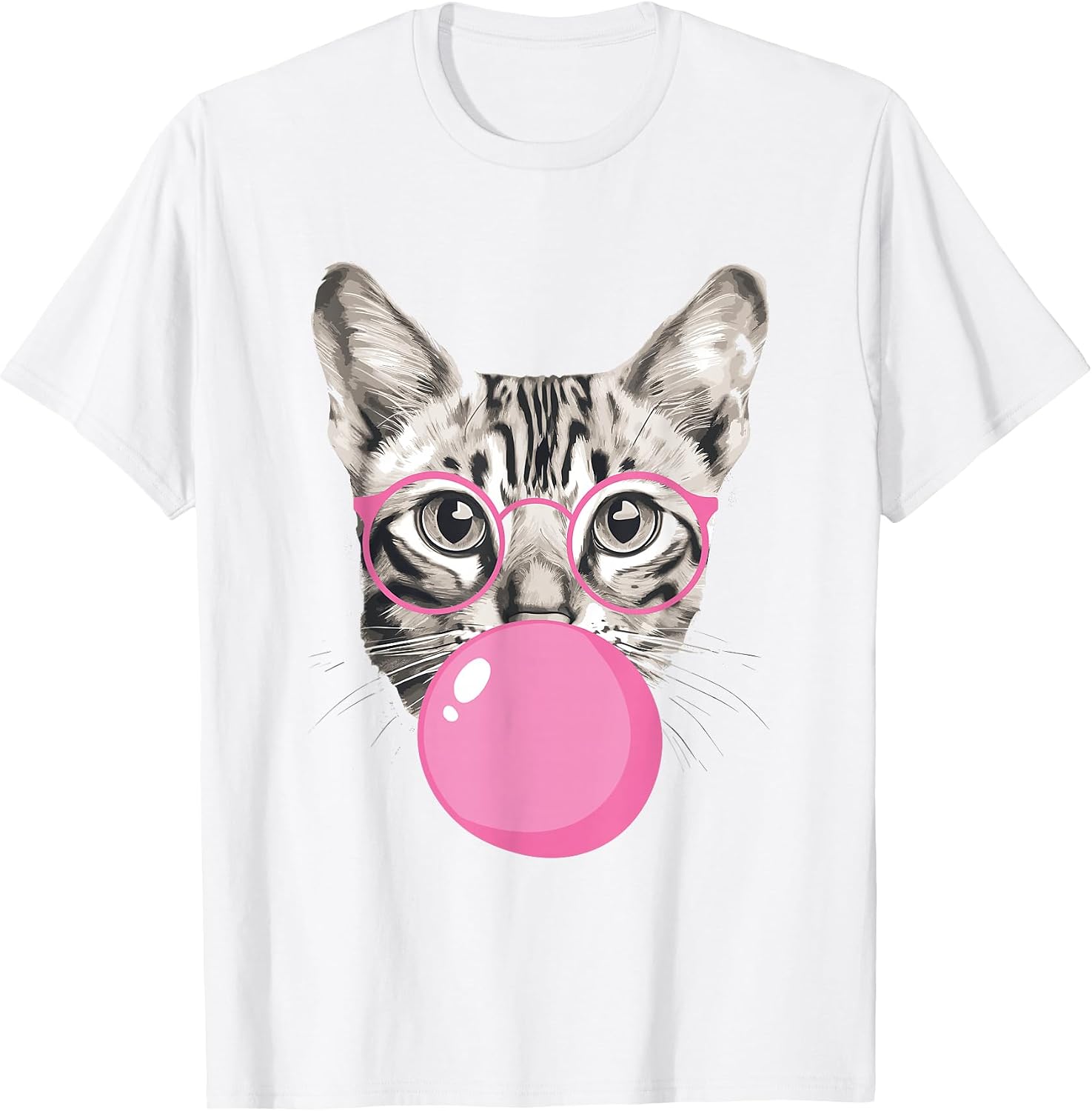 Bengal Cat with Glasses & Pink Bubble Gum,Bengal Cat Lover T-Shirt