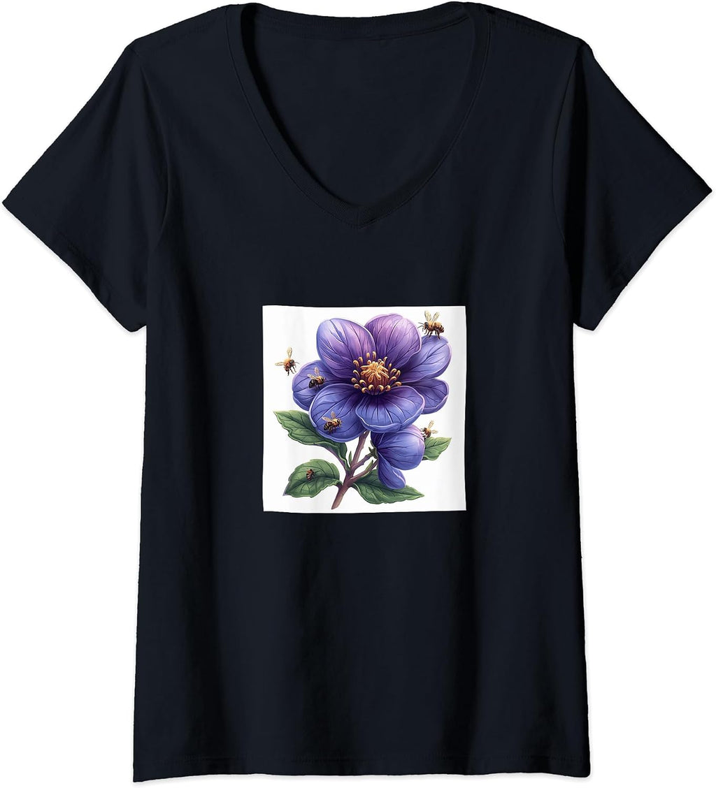 Violet Flower Blooming With Bees Around Merch