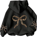 Girl's Bow Cheetah Leopard Hoodies Long Sleeve Pullover Tops Preppy Cute Sweatshirts Hoodies