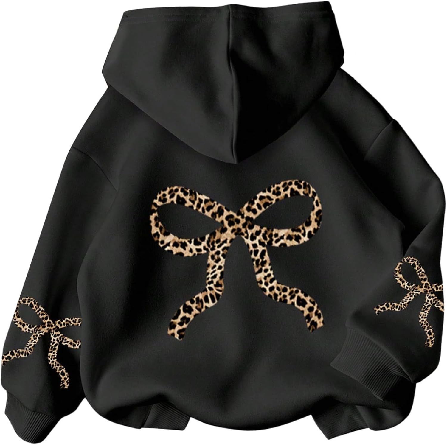 Girl's Bow Cheetah Leopard Hoodies Long Sleeve Pullover Tops Preppy Cute Sweatshirts Hoodies