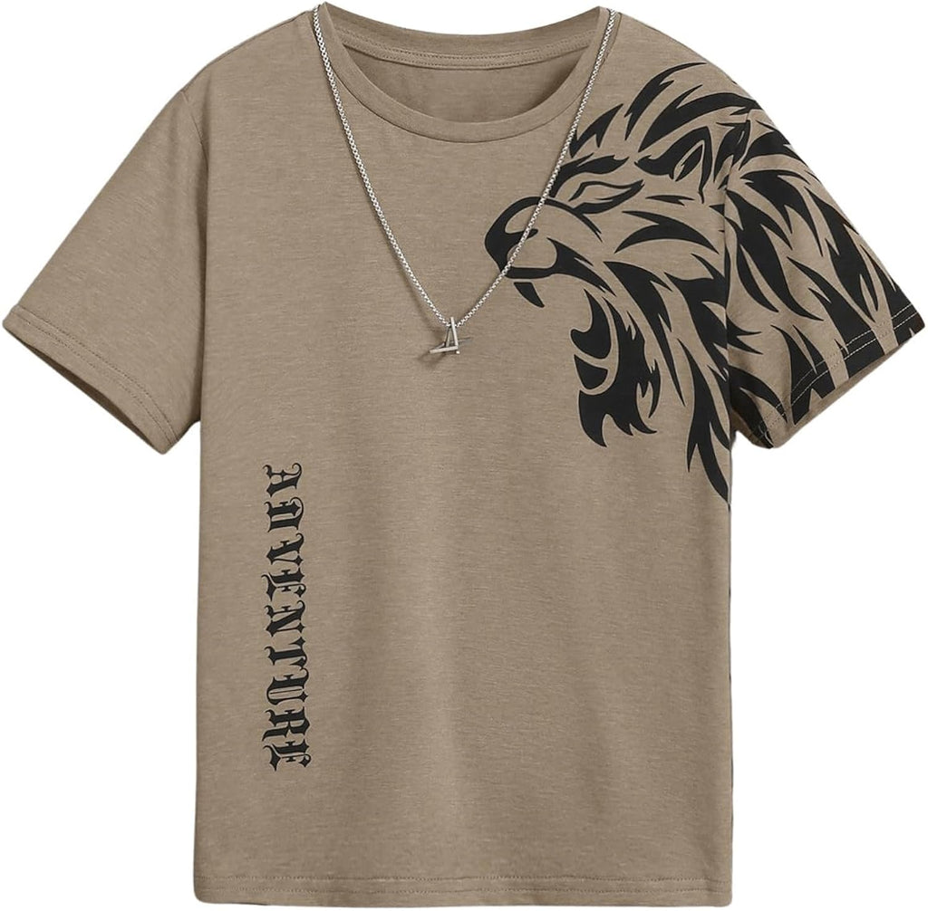Boy's Letter Print T Shirts Crew Neck Short Sleeve Graphic Tees Tops