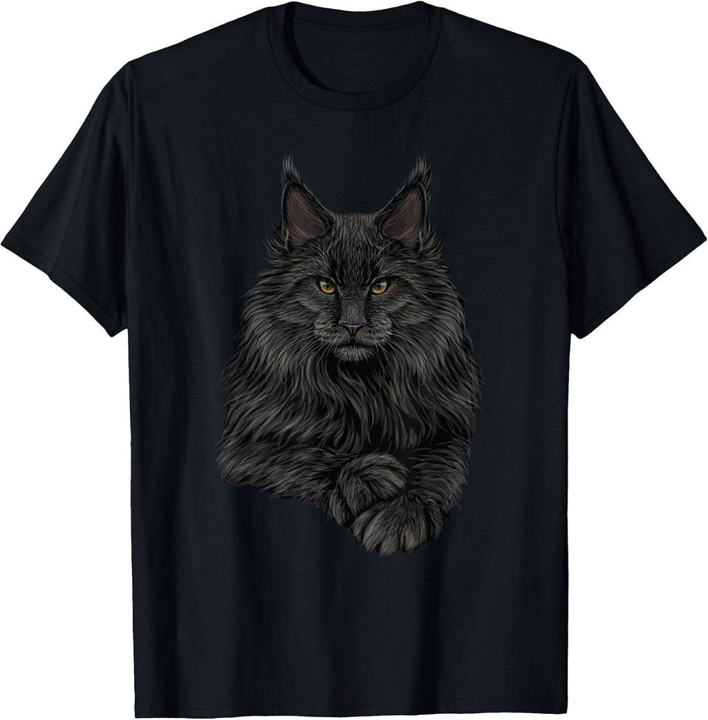 Realistic Cute Maine Coon cat Sitting for Lovers Animals T-Shirt