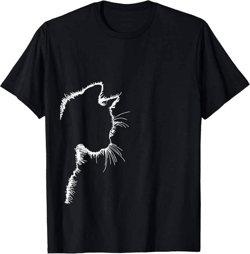 Cute Cat Mom Dad Lover Motif Design Silhouette Drawing T-Shirt